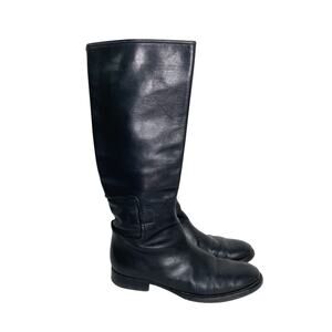 JIL SANDER Black Leather Classic Tall Riding Boots Italy Women's Size 38.5/8-8.5